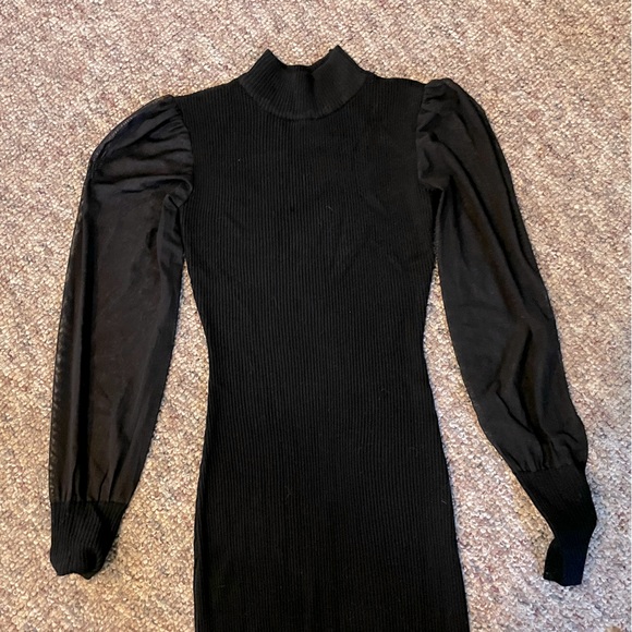 Women’s Almost Famous Body-con Dress Sheer Mesh Puff Sleeve And Mock Neck Size S - Picture 2 of 3